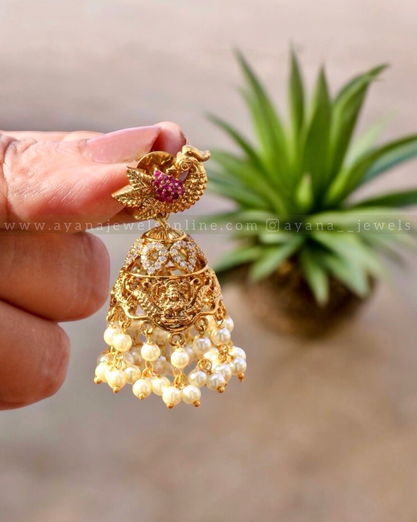 Minimal Peacock Pearl Jhumkas