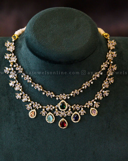 Two layer Diamond lookalike Necklace Set