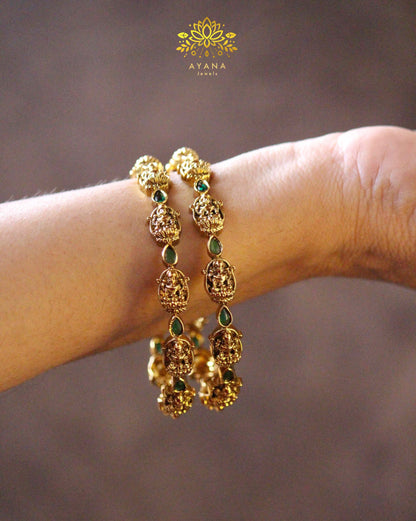 Matte finish Lakshmi Ruby / Green Stone bangle