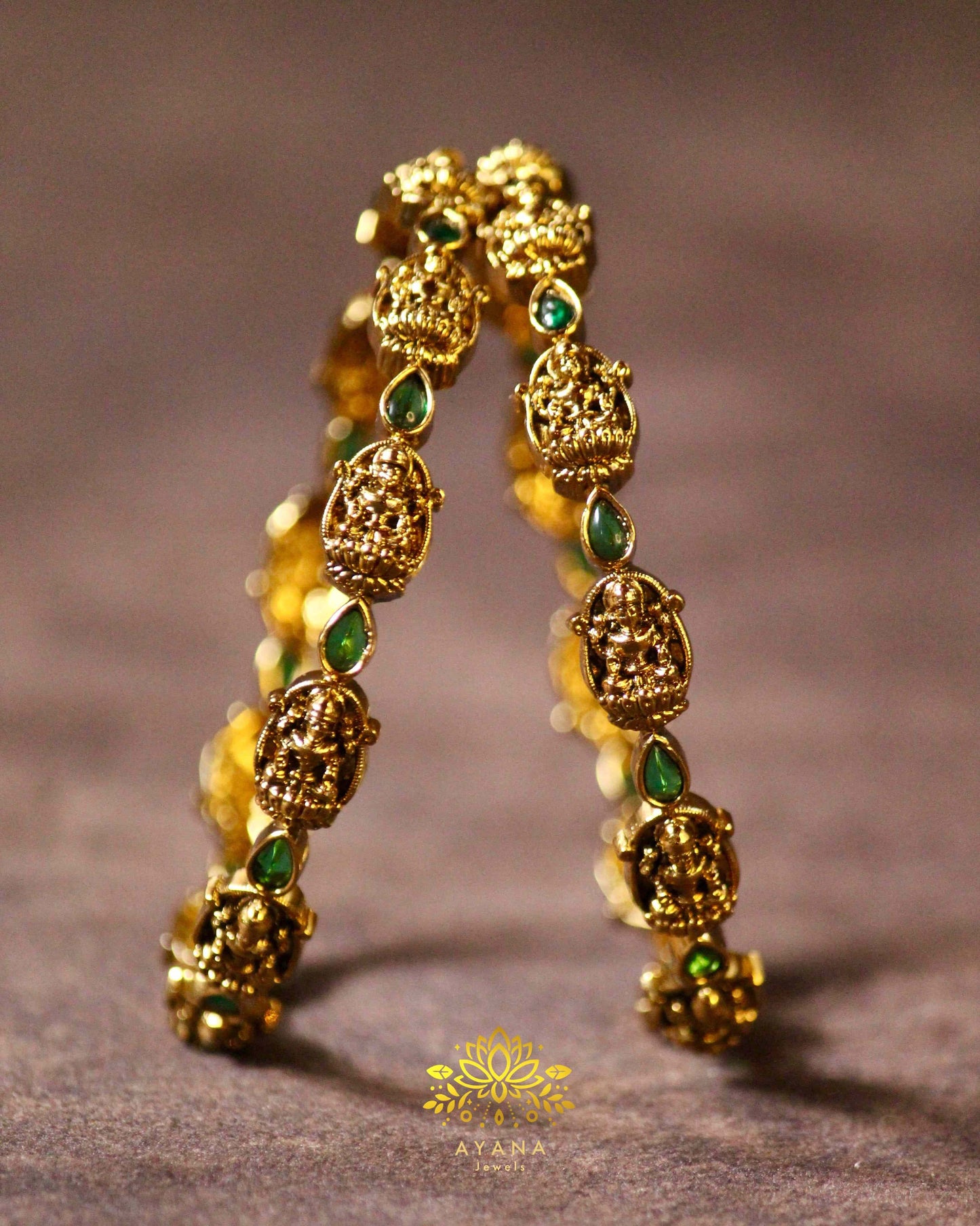 Matte finish Lakshmi Ruby / Green Stone bangle